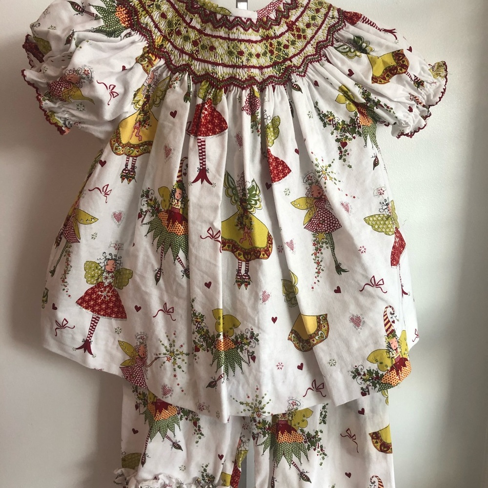 Toddler Girls Smock Christmas Theme 2-piece